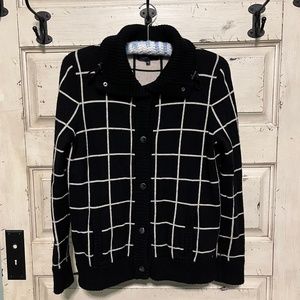 JONES NEW YORK Signature  Black/Cream Check 100% Merino Wool Sweater Size M